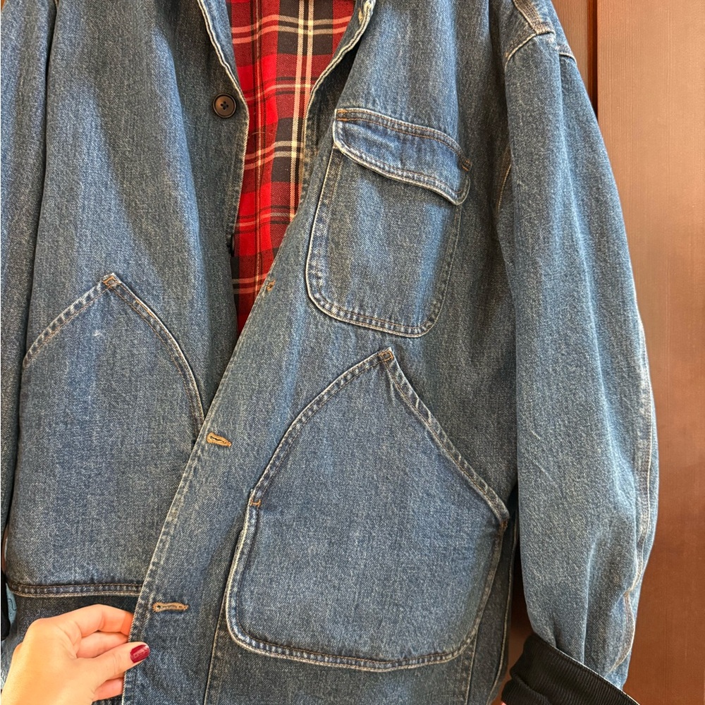 Alex Mill Blue Denim Jacket with Red Plaid Lining - Picture 4 of 4
